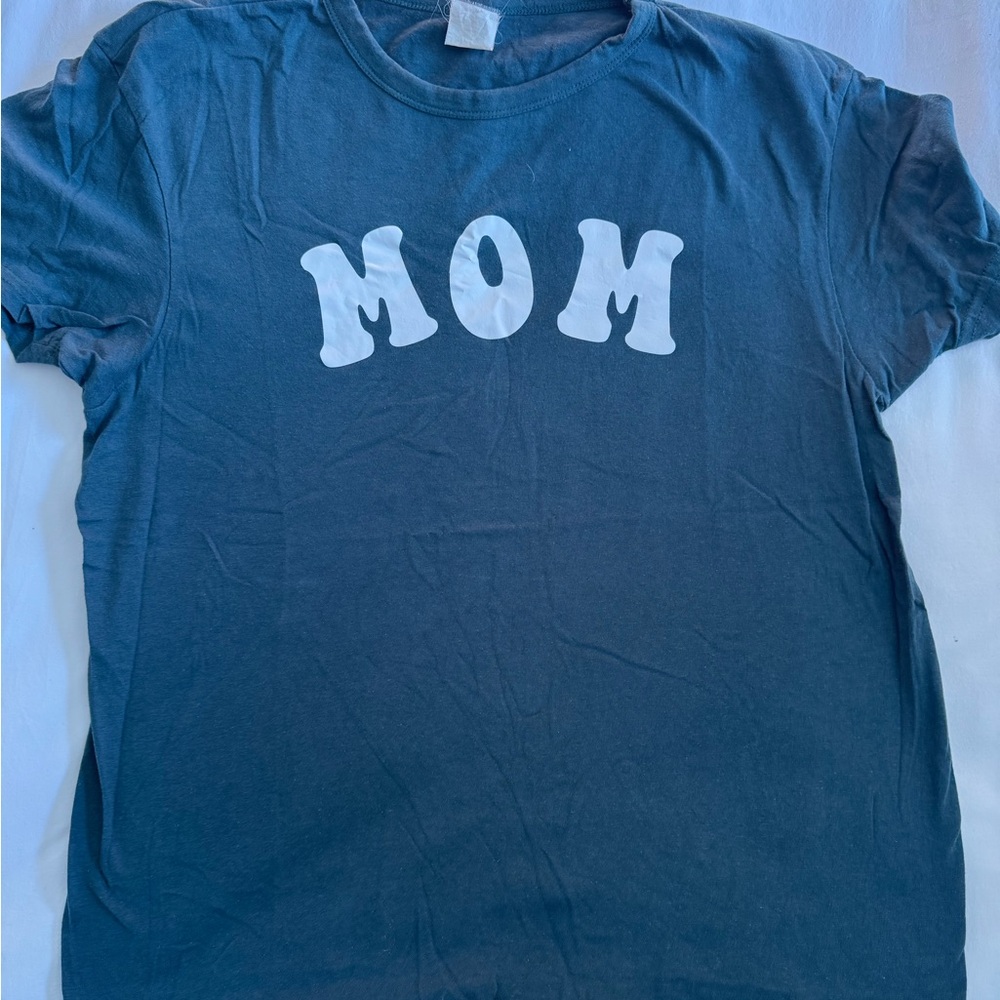 Blue 'MOM' T-Shirt with Retro Font